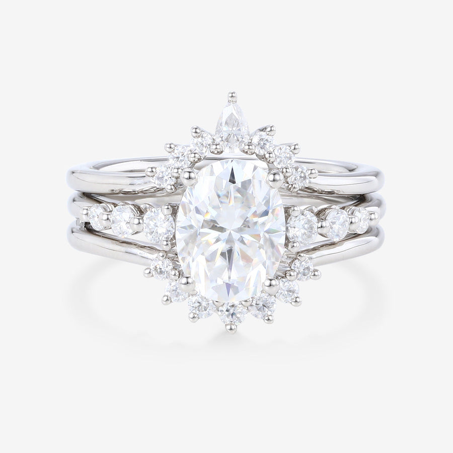 2PCS 1.5 Carat Oval cut Moissanite Engagement ring Bridal Set