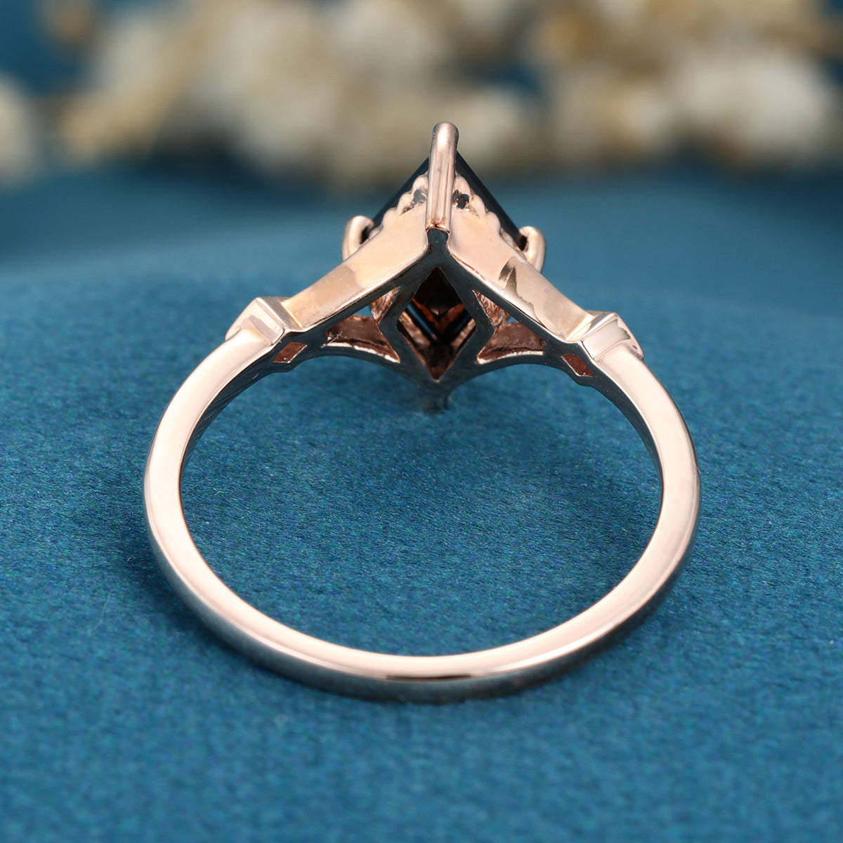 Lozenge cut Black Onyx Solid Gold Engagement Ring