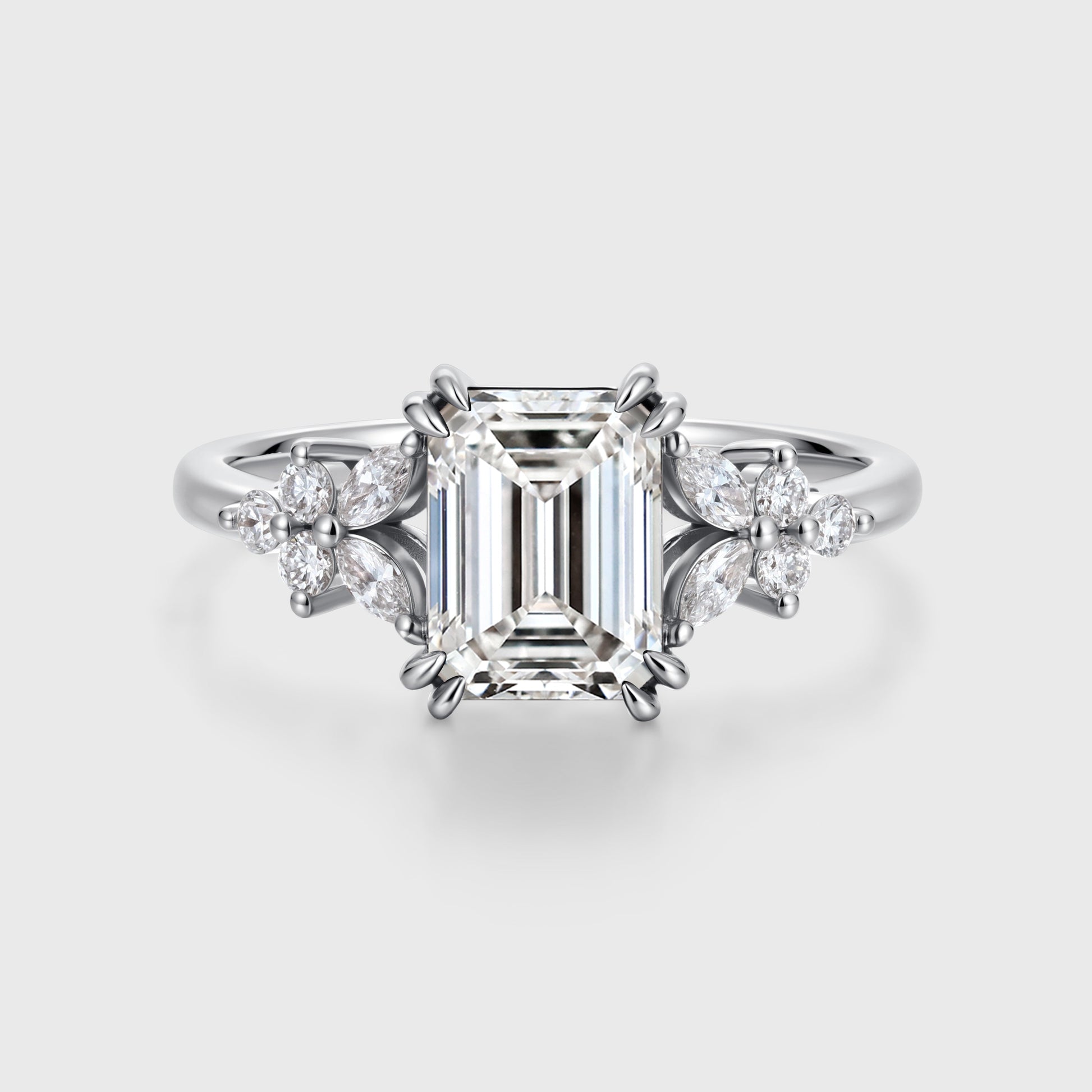 1.0CT~5.0CT Emerald cut Lab grown Diamond Cluster Engagement Ring Set