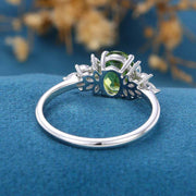 1.5Carat Oval cut Olivine Cluster Engagement Ring