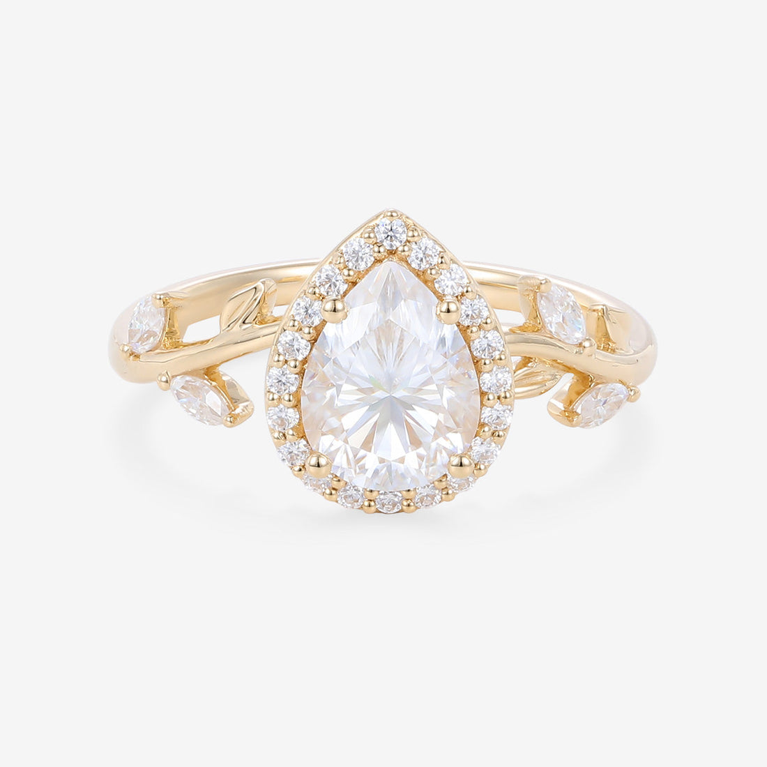 Pear cut Moissanite leaf Engagement Ring