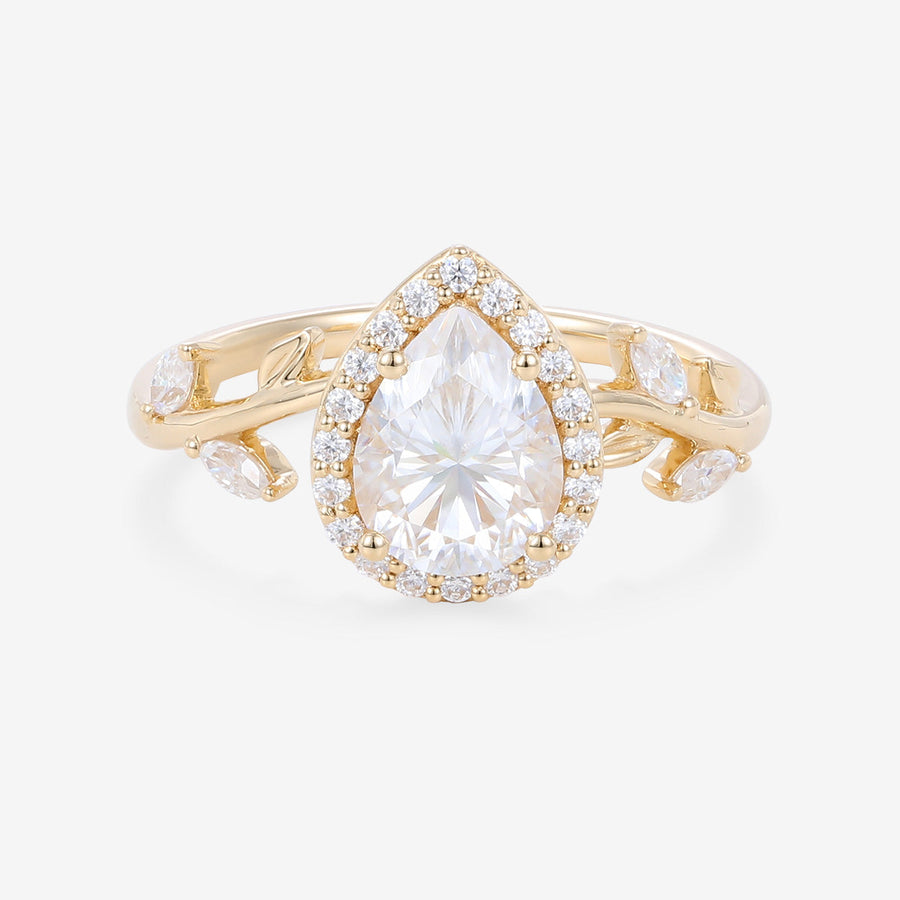 Pear cut Moissanite leaf Engagement Ring