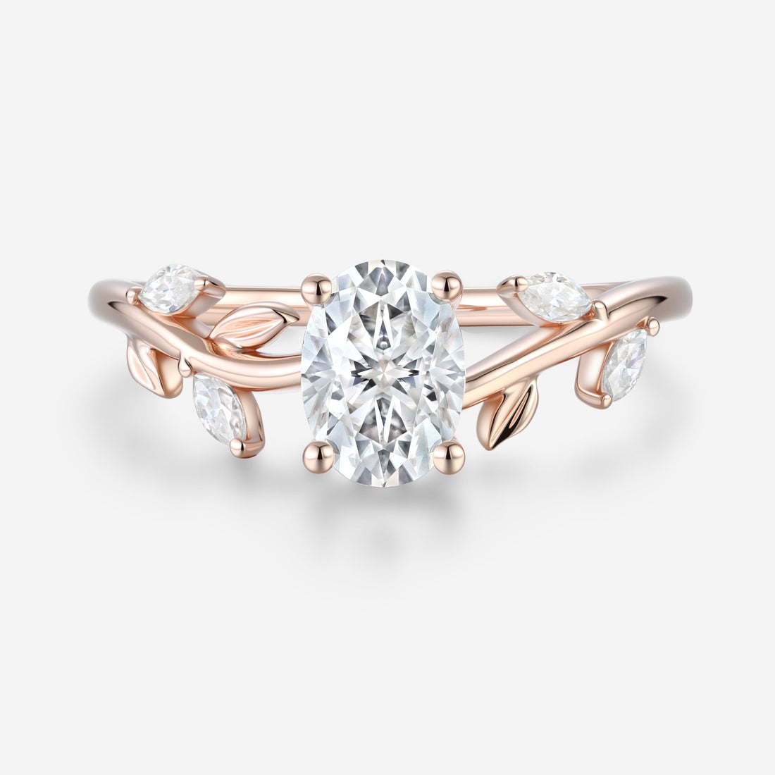 1.5 Carat Vintage Oval cut Moissanite leaf Engagement Ring