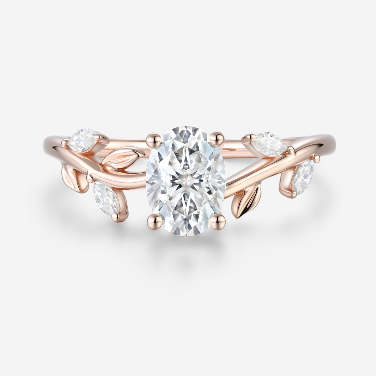 1.5 Carat Vintage Oval cut Moissanite leaf Engagement Ring