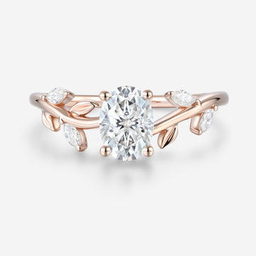 1.5 Carat Vintage Oval cut Moissanite leaf Engagement Ring