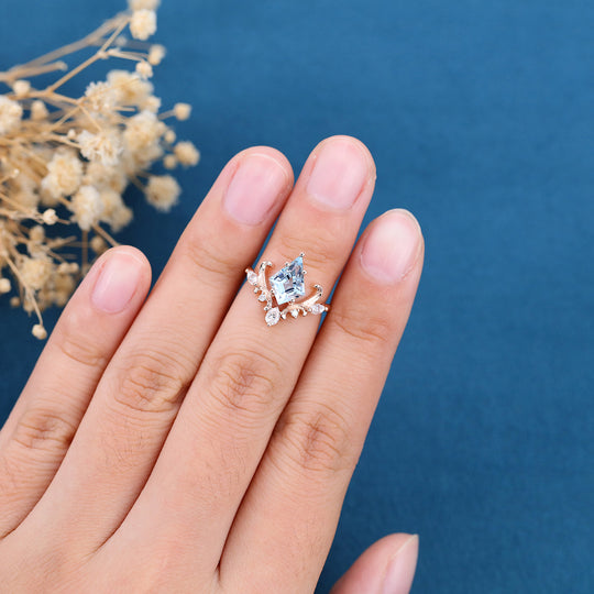 Kite Cut Aquamarine Rose Gold Engagement Ring