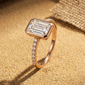 1.0CT~5.0CT Bezel setting Emerald cut Lab grown Diamond Half Eternity Sold Gold Engagement Ring