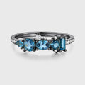 London Blue Topaz Matching Moissanite | Diamond Half Eternity Wedding Band