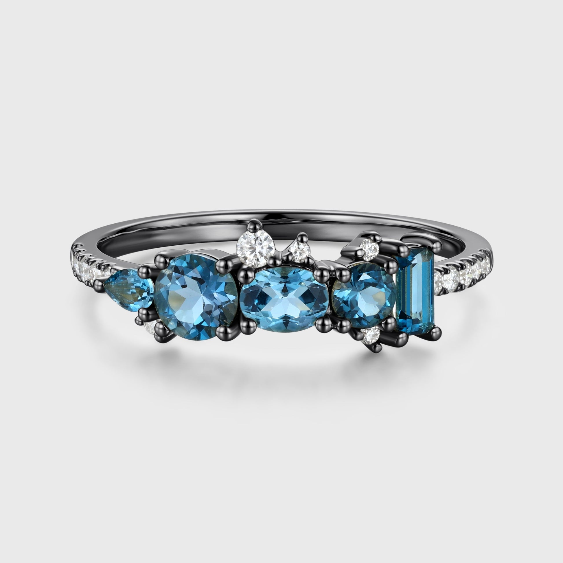 London Blue Topaz Matching Moissanite | Diamond Half Eternity Wedding Band