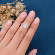 Vintage Round cut Moissanite Cluster Engagement Ring Set