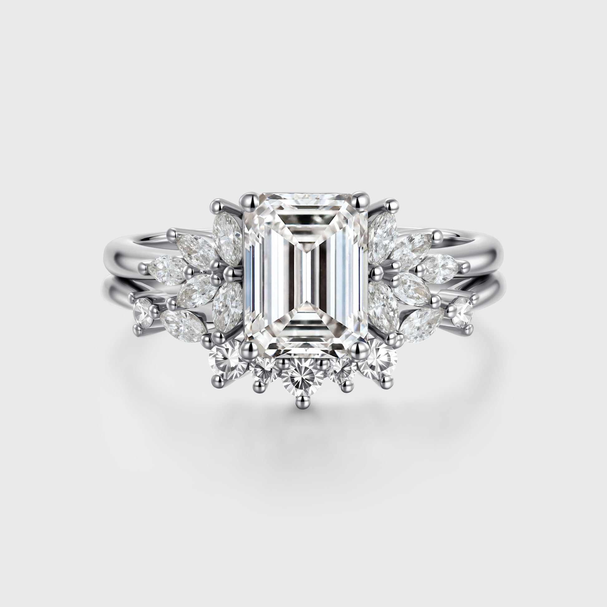 1.0CT~5.0CT Emerald cut Lab grown Diamond Cluster Engagement Ring Set