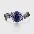 Oval Cut Lab Sapphire Leaf Engagement ring