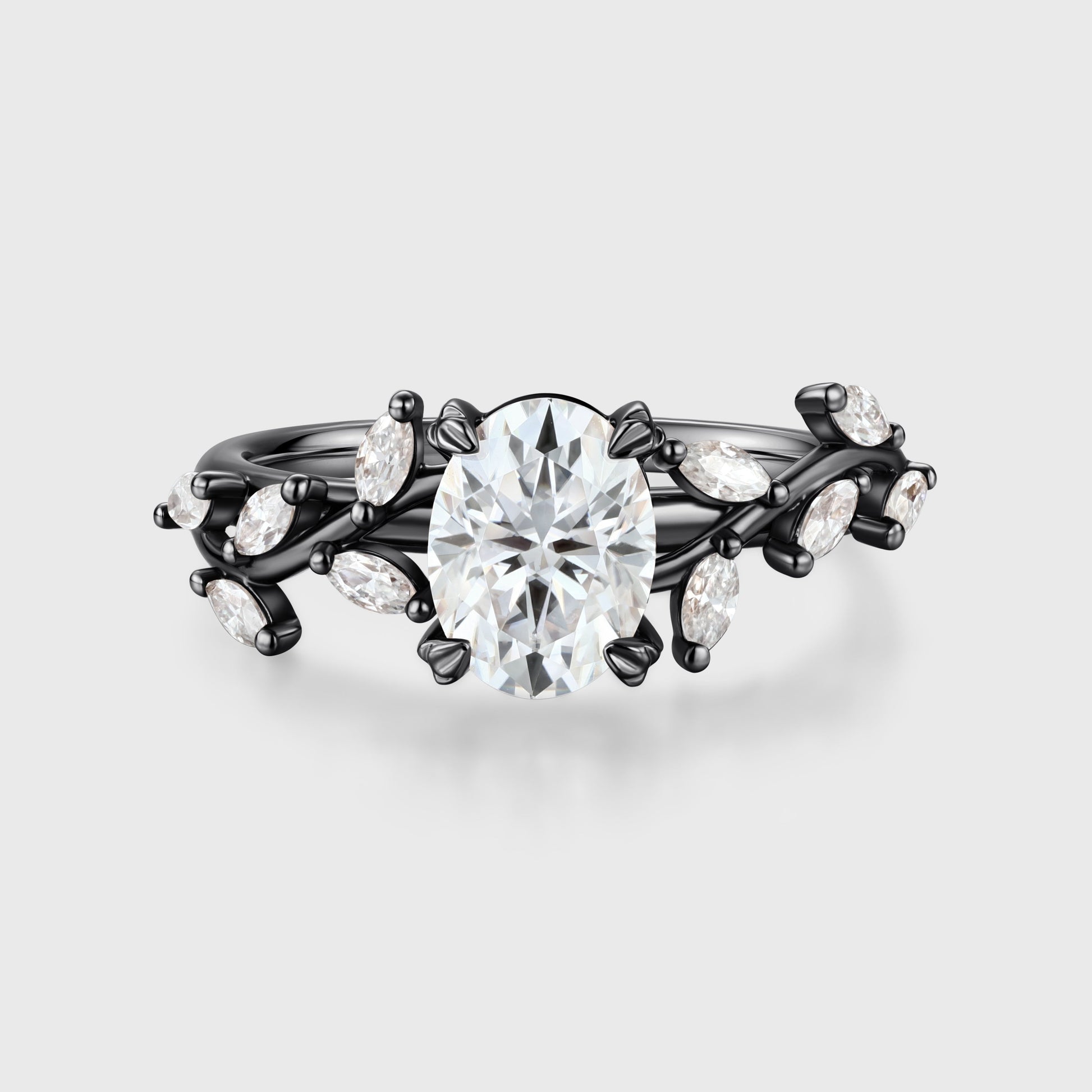 Nature Inspired Marquise cut Moissanite Solid Gold Engagement Ring