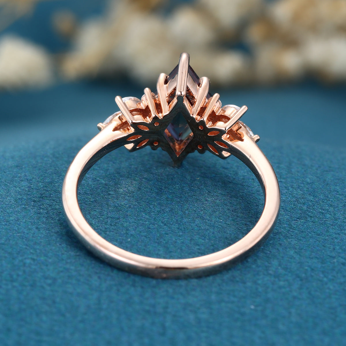 Lozenge cut Lab Alexandrite Solid Gold Engagement Ring