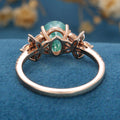 Oval Cut Natural Green Moss Agate Cluster Engagement Ring 