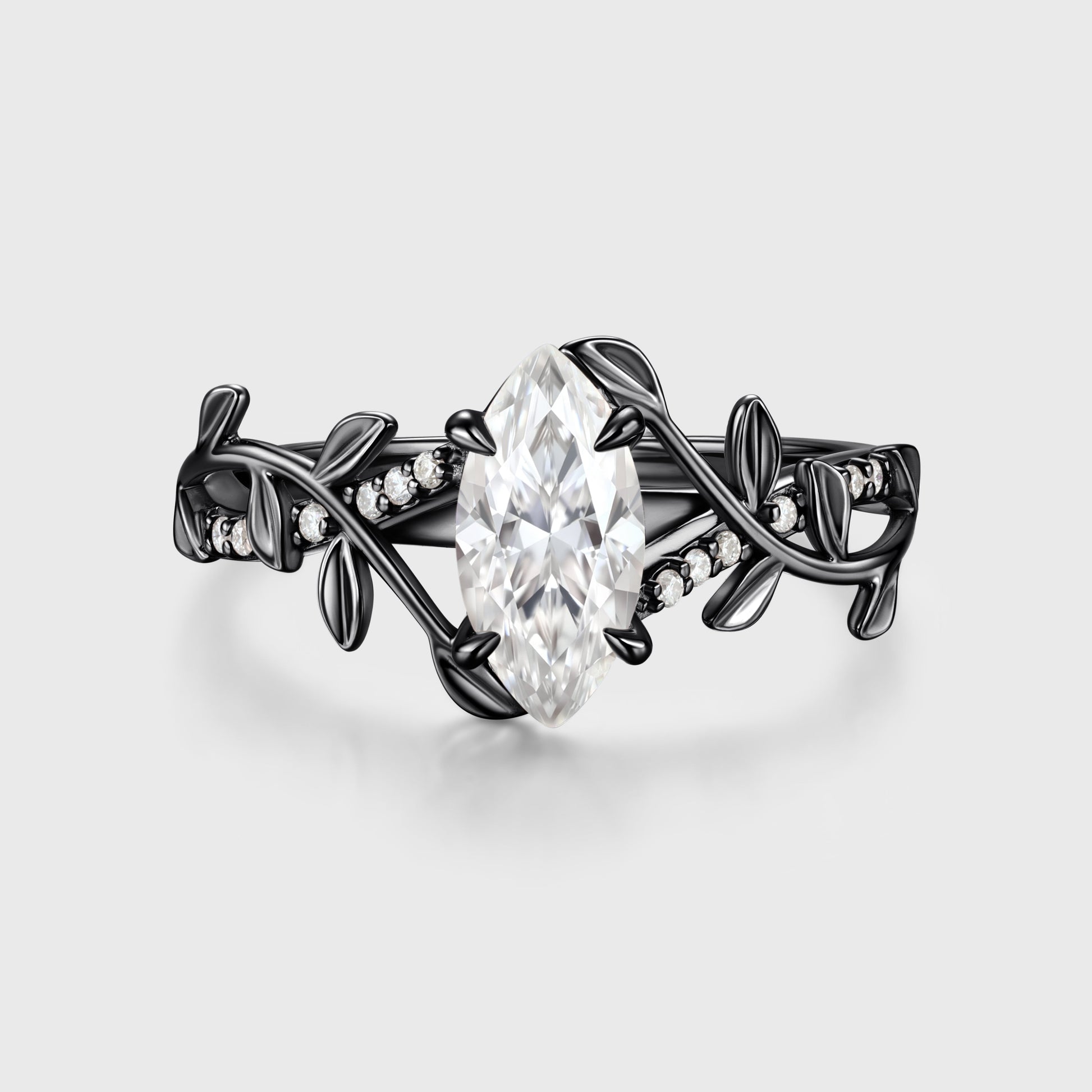 Nature Inspired Marquise cut Moissanite Leaf Gold Engagement Ring