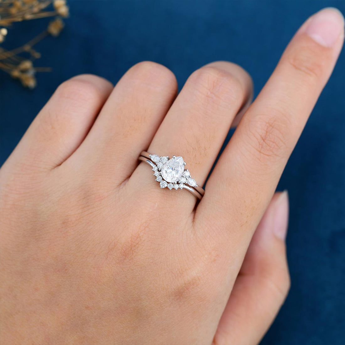 Pear Cut Moissanite Wedding Bridal Set