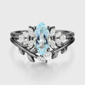 Marquise cut Aquamarine Cluste Engagement ring Bridal Set