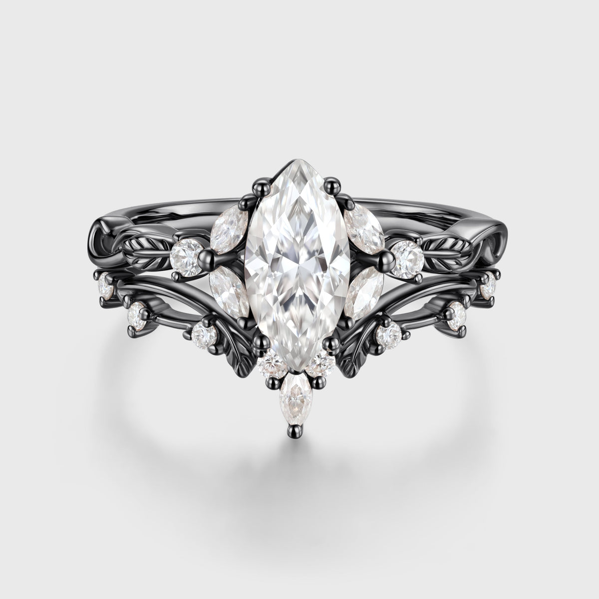 Marquise cut Moissanite Leaf Vine Wedding Bridal Set