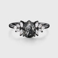 Pear cut Black Rutilated Quartz Cluster Engagement ring