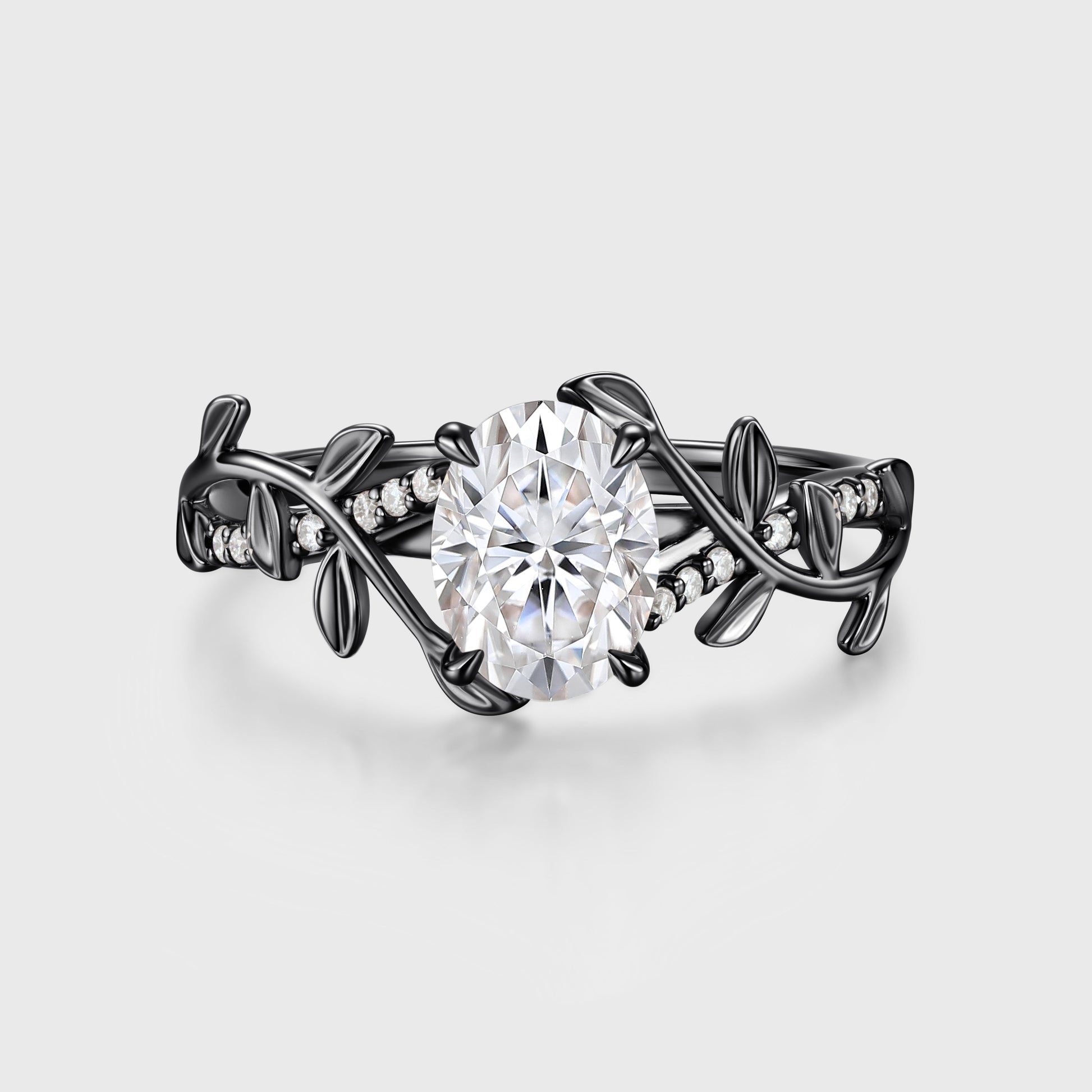 Nature Inspired Oval cut Moissanite Leaf Gold Engagement Ring