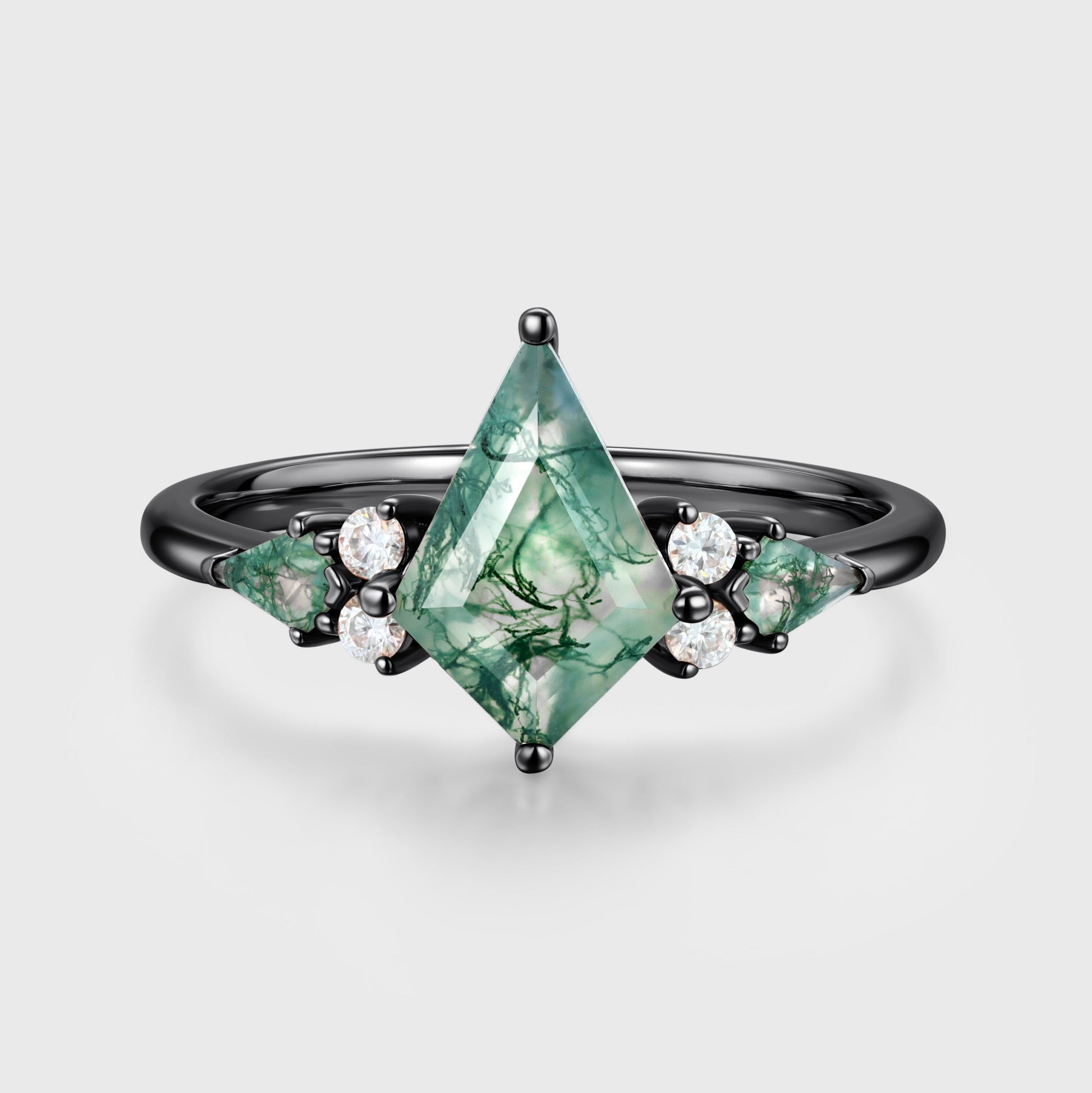 Kite cut Moss Agate Solid Gold Engagement Ring