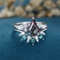 1.3 Carat Kite Cut Lab Alexandrite Wedding bridal set