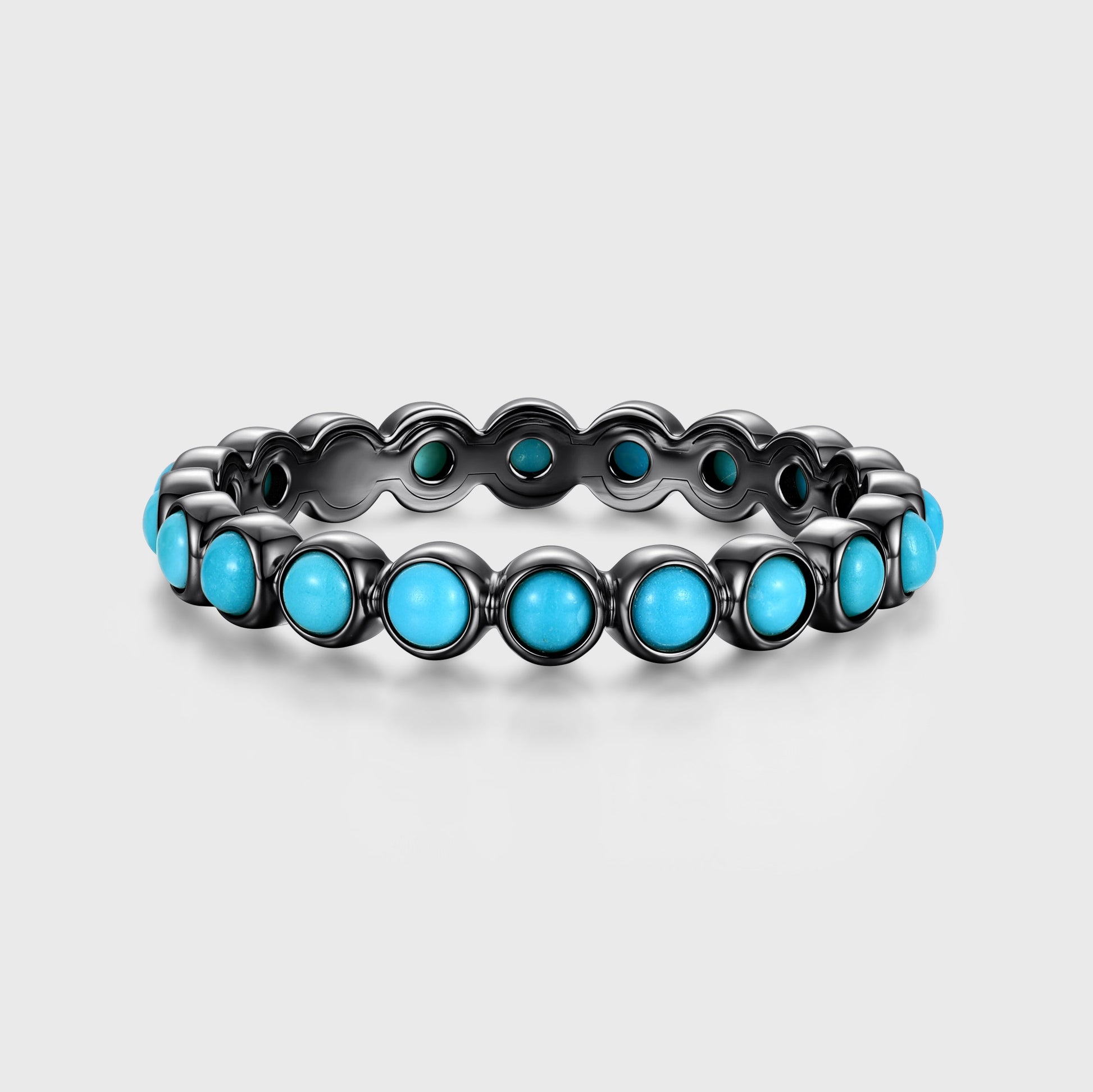 Bezel setting Round cut Turquoise Full Eternity Gold Wedding Band