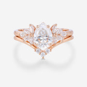 Pear cut Moissanite Cluster Engagement ring Bridal Set