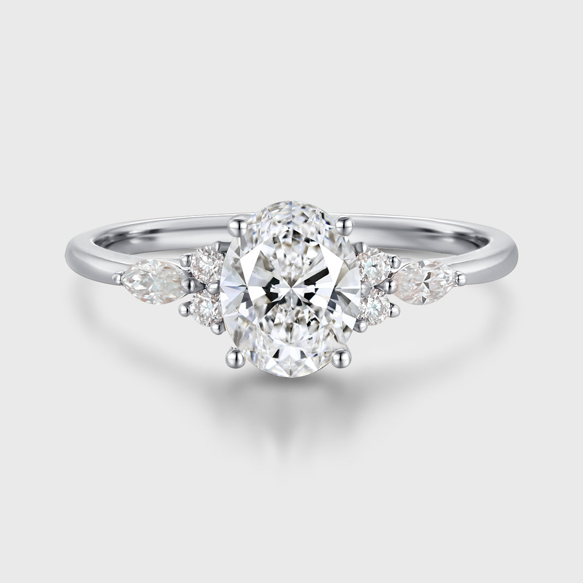 1.5CT Oval cut Lab grown Diamond Cluster Engagement Ring