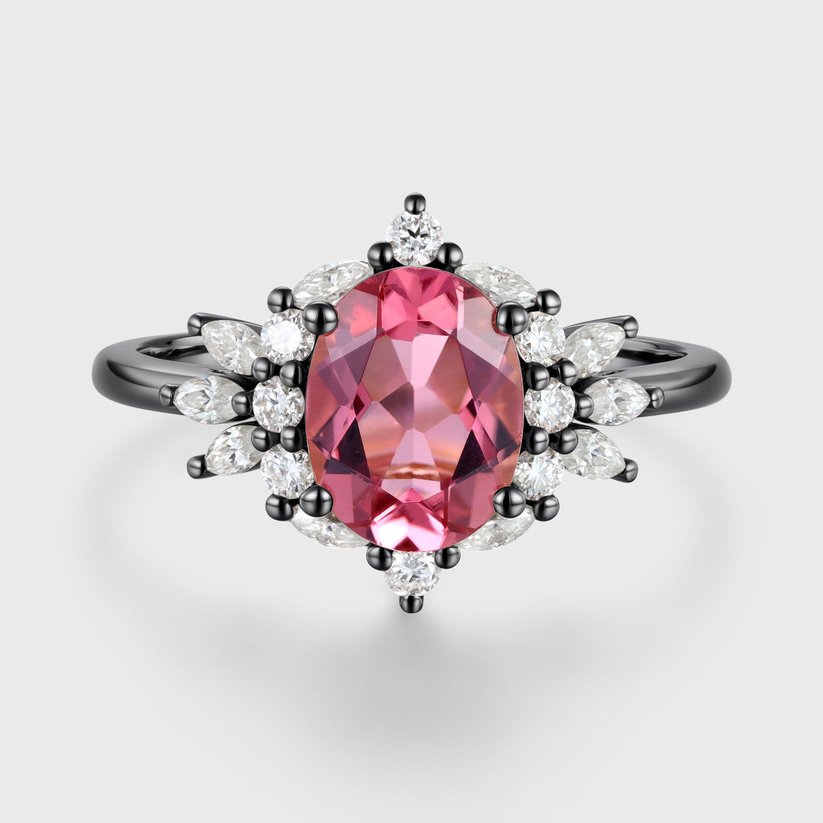 Oval cut Tourmaline Cluster Engagement ring
