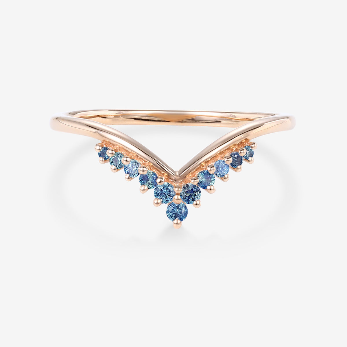 Blue-Green Sapphire Curved Wedding Band Ring