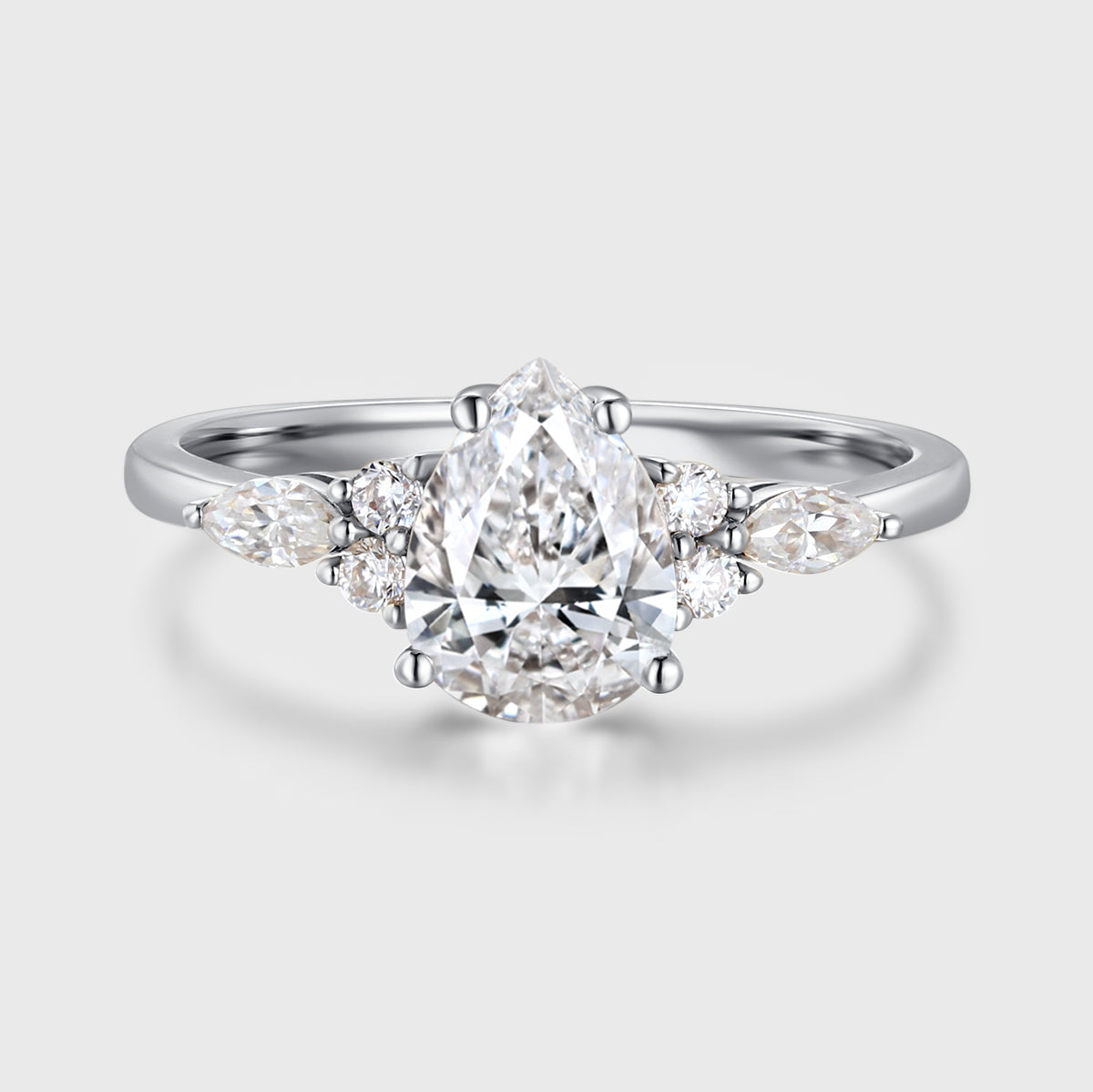 1.0CT~5.0ct Pear cut Lab grown Diamond Cluster Engagement Ring