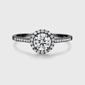 Round cut Halo Moissanite Half Eternity Engagement Ring