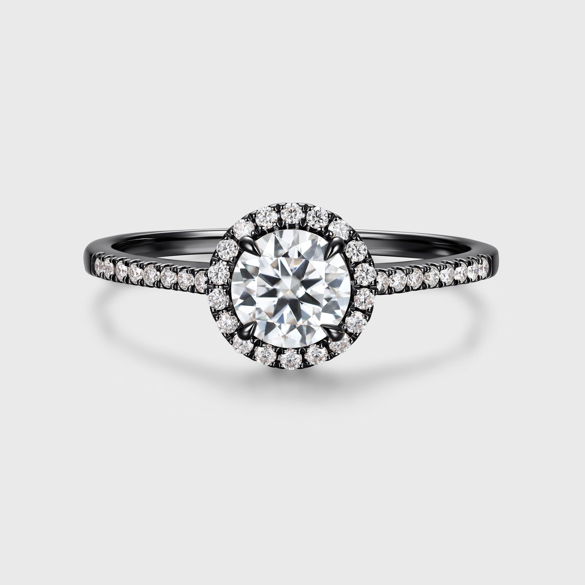 Round cut Halo Moissanite Half Eternity Engagement Ring