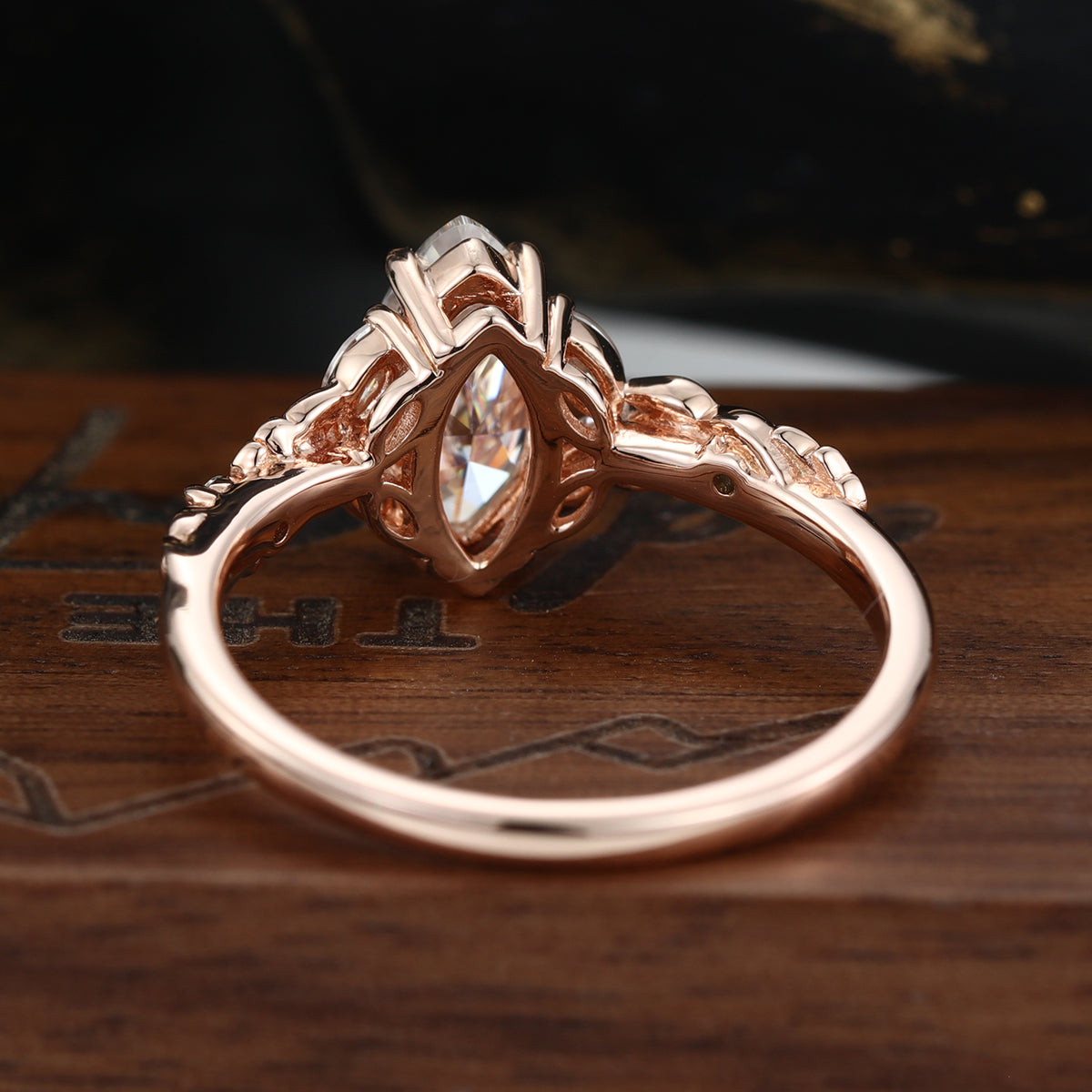 Nature Inspired Marquise cut Moissanite Leaf Gold Engagement Ring