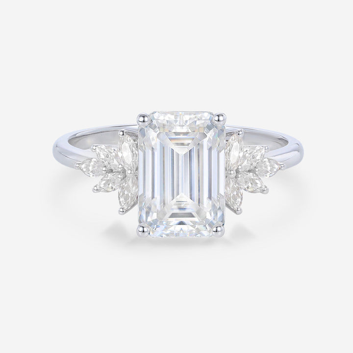 6*9mm 2.0 Carat Emerald cut Moissanite Cluster Engagement Ring