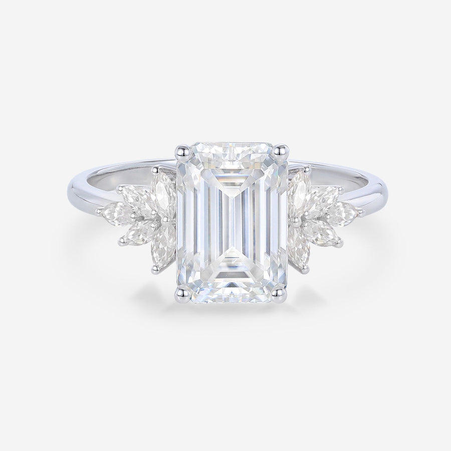 6*9mm 2.0 Carat Emerald cut Moissanite Cluster Engagement Ring
