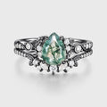 Pear cut Moss Agate Leaf‑Vine Bridal Set