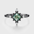 Bezel Set Princess Cut Moss Agate Halo Moissanite | Diamond Gold Engagement Ring