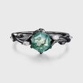 Inspired Hexagon Cut Natural Green Moss Agate  Engagement Ring