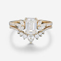 1 Carat Emerald cut Moissanite Cluster Engagement Bridal Set