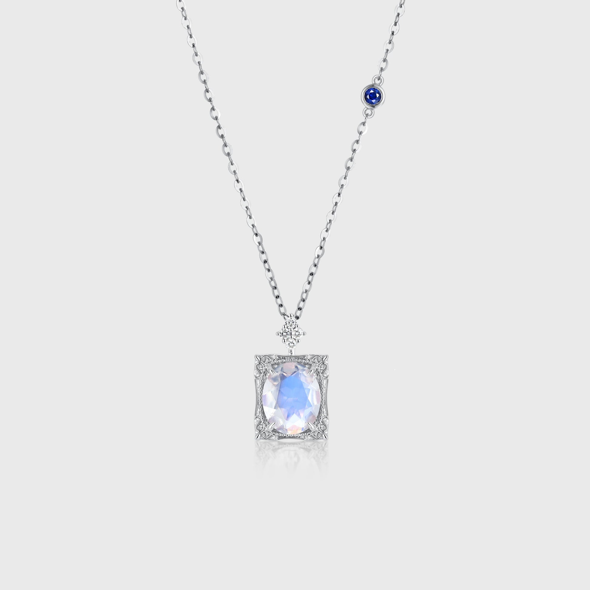 Oval cut Moonstone Pendant Necklace with Diamonds Halo Accents