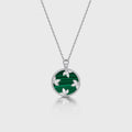 Round cut Malachite Pendant Necklace with Diamonds Halo Accents