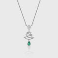 Pear cut Lab Emerald Pendant Necklace with Moissanite Halo Accents