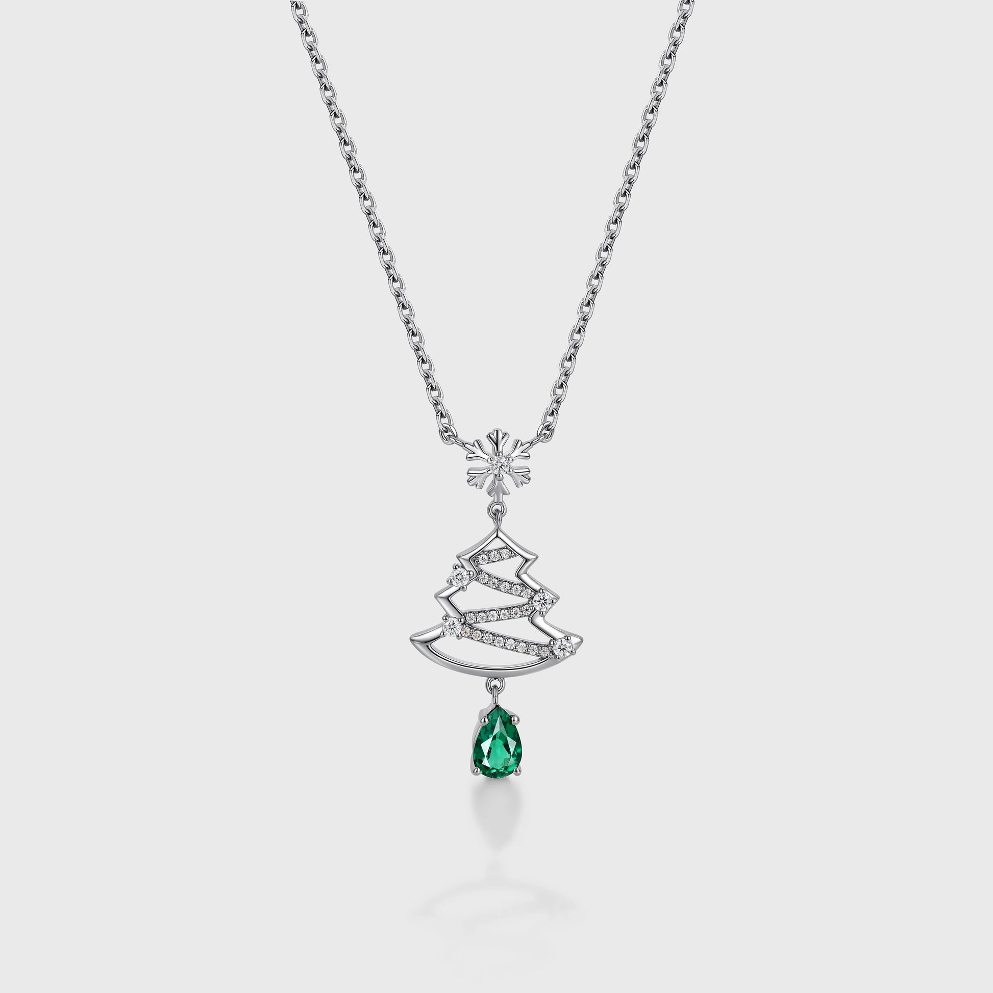 Pear cut Lab Emerald Pendant Necklace with Moissanite Halo Accents