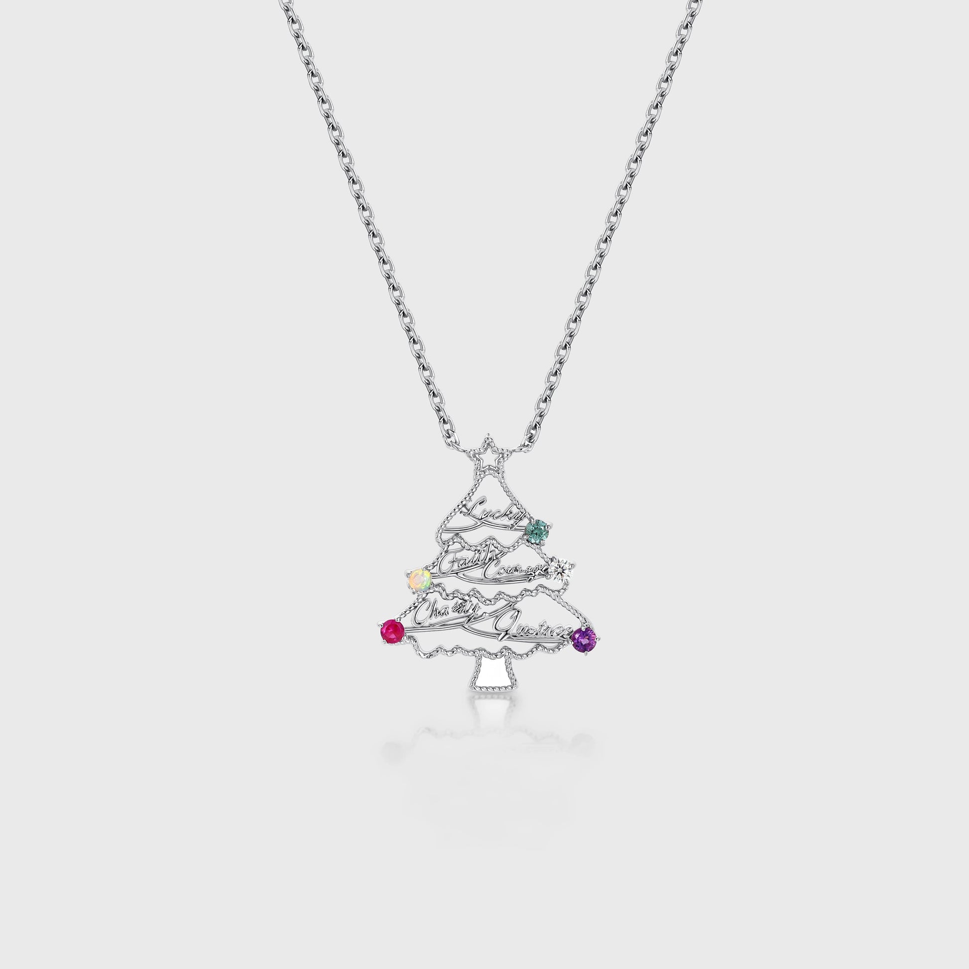 Christmas Tree  Pendant Necklace with Mix stones