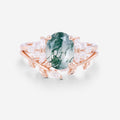 Natural Green Moss Agate 2PCS Oval Cluster Engagement Ring Bridal Sets