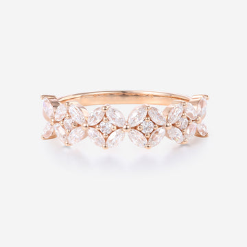 Marquise cut Moissanite | Diamond Half Eternity Wedding Band