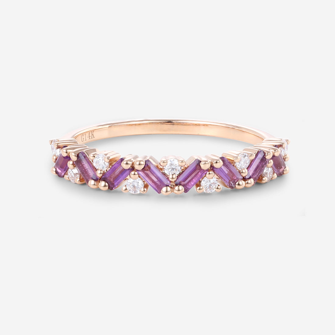 Half Eternity Baguette Amethyst Matching Moissanite|Diamond Wedding Band